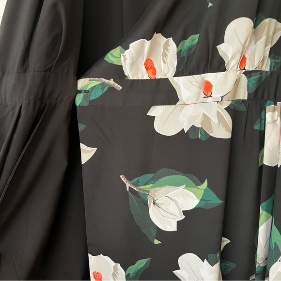 BANANA REPUBLIC Black Floral Midi Dress Spring Formal Dress - Picture 5 of 7